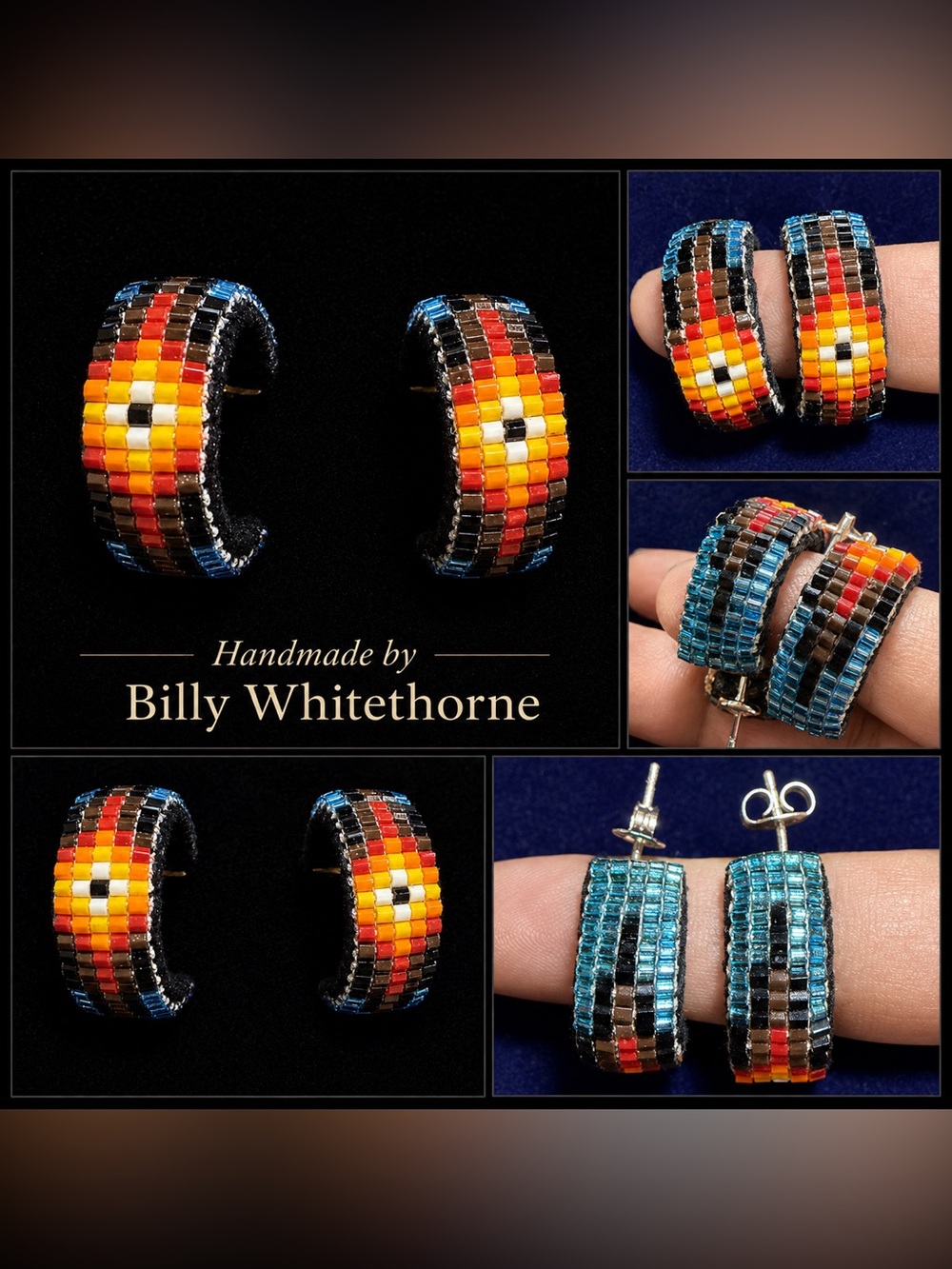 Billy Whitethorne Handmade Hex Bead Hoop Earrings – New